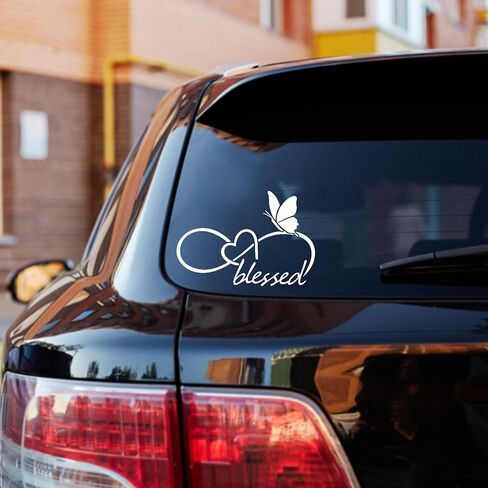 ملصق على شكل قلب إنفينيتي من الفراشة المباركة - ملصق فينيل مقاوم للماء مقاس 8.6 بوصة × 5.8 بوصة للسيارة والشاحنة والنوافذ والمصدات والكمبيوتر المحمول والجدار (أبيض) in Kuwait