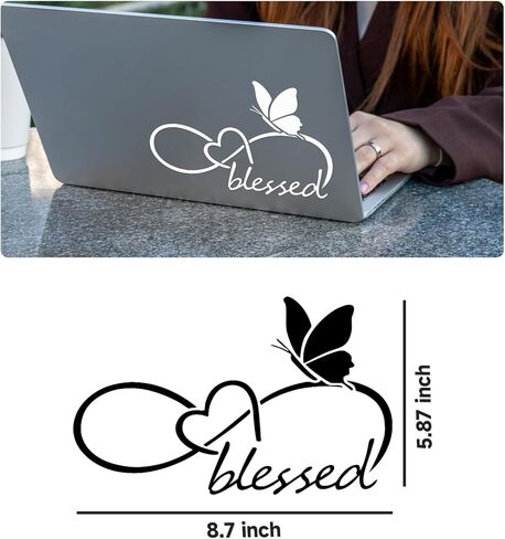 ملصق على شكل قلب إنفينيتي من الفراشة المباركة - ملصق فينيل مقاوم للماء مقاس 8.6 بوصة × 5.8 بوصة للسيارة والشاحنة والنوافذ والمصدات والكمبيوتر المحمول والجدار (أبيض) in Kuwait