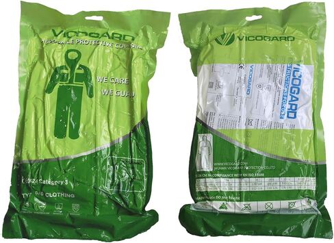 2 حزمة بدلات Vicogard Hazmat، أغطية SMS قابلة للتنفس، حزام خصر مرن وأساور كاحل بسحاب أمامي، بدلة رسامين للرجال والنساء مع غطاء محرك السيارة للمستشفيات والمختبرات الطبية in Kuwait