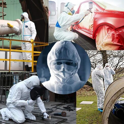 2 حزمة بدلات Vicogard Hazmat، أغطية SMS قابلة للتنفس، حزام خصر مرن وأساور كاحل بسحاب أمامي، بدلة رسامين للرجال والنساء مع غطاء محرك السيارة للمستشفيات والمختبرات الطبية in Kuwait