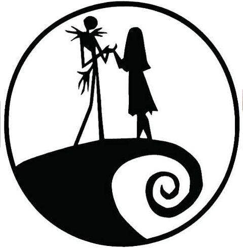 ملصق من الفينيل باللون الأسود لـ Jack and Sally Nightmare Before Christmas|الكمبيوتر المحمول لجدران السيارات والشاحنات والشاحنات| أسود |5.5 × 5.5 in Kuwait