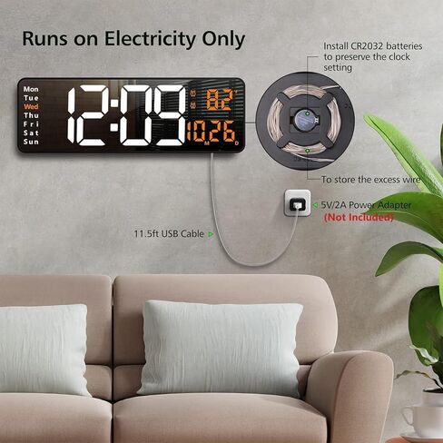 16" Digital Wall Clock with Remote Control, Large Digital Clock with Date, Week, Temperature, Alarm, Timer, Electric Wall Clock for Living Room, Bedroom, Decor, Gift for Elderly in Saudi Arabia