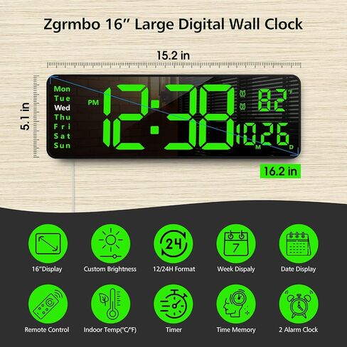 16" Digital Wall Clock with Remote Control, Large Digital Clock with Date, Week, Temperature, Alarm, Timer, Electric Wall Clock for Living Room, Bedroom, Decor, Gift for Elderly in Saudi Arabia