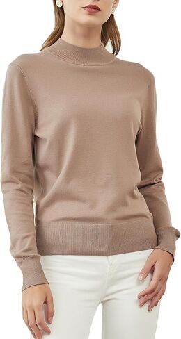MessBebe Women's Mock Turtle Neck Sweater Slim Fit Long Sleeve Lightweight Knit Pullover Jumper Tops for Fall Winter in Saudi Arabia