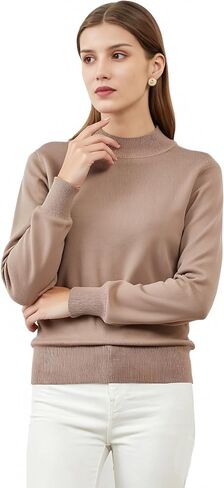 MessBebe Women's Mock Turtle Neck Sweater Slim Fit Long Sleeve Lightweight Knit Pullover Jumper Tops for Fall Winter in Saudi Arabia
