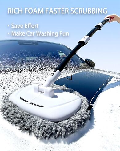 Volodya 15°Curved Car Wash Brush with 47" Extension Long Handle Telescopic Aluminum Microfiber Cleaning Mop for Car Truck SUV RV Boat Wheel Extension Pole Carwash Mop Duster in Saudi Arabia