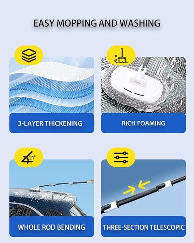 Volodya 15°Curved Car Wash Brush with 47" Extension Long Handle Telescopic Aluminum Microfiber Cleaning Mop for Car Truck SUV RV Boat Wheel Extension Pole Carwash Mop Duster in Saudi Arabia
