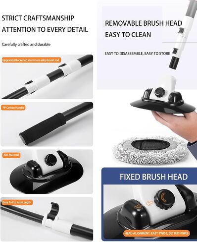 Volodya 15°Curved Car Wash Brush with 47" Extension Long Handle Telescopic Aluminum Microfiber Cleaning Mop for Car Truck SUV RV Boat Wheel Extension Pole Carwash Mop Duster in Saudi Arabia