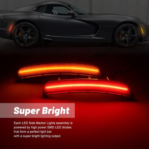 NJSBYL استبدال أضواء LED الجانبية باللون الأحمر الكهرماني لعام 2013 2014 2015 2016 2017 D0dge Viper SRT ACR GT GTC GTS عدسات مدخنة أمامية وخلفية يسار يمين ومصابيح إشارة جانبية LED OEM 68194269AB in Saudi Arabia