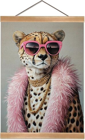 ZTGDA Cheetah Wall Art Retro Jungle Aesthetic Linen Canvas Poster with Pink Mid Century Vibes Animal Portrait Poster Vintage Inspired Eclectic Decor for Living Room Bedroom or Office(Pink Panther-4) in Saudi Arabia