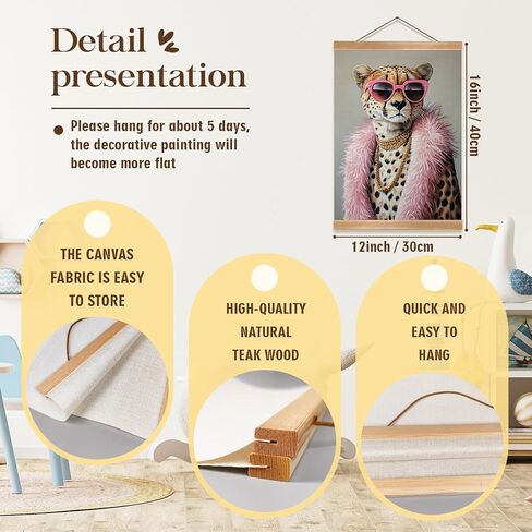 ZTGDA Cheetah Wall Art Retro Jungle Aesthetic Linen Canvas Poster with Pink Mid Century Vibes Animal Portrait Poster Vintage Inspired Eclectic Decor for Living Room Bedroom or Office(Pink Panther-4) in Saudi Arabia