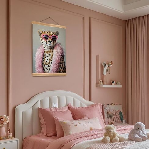 ZTGDA Cheetah Wall Art Retro Jungle Aesthetic Linen Canvas Poster with Pink Mid Century Vibes Animal Portrait Poster Vintage Inspired Eclectic Decor for Living Room Bedroom or Office(Pink Panther-4) in Saudi Arabia