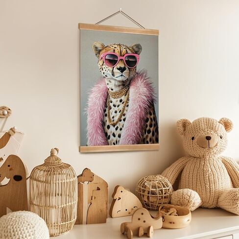 ZTGDA Cheetah Wall Art Retro Jungle Aesthetic Linen Canvas Poster with Pink Mid Century Vibes Animal Portrait Poster Vintage Inspired Eclectic Decor for Living Room Bedroom or Office(Pink Panther-4) in Saudi Arabia