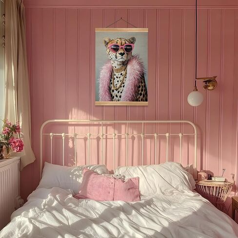 ZTGDA Cheetah Wall Art Retro Jungle Aesthetic Linen Canvas Poster with Pink Mid Century Vibes Animal Portrait Poster Vintage Inspired Eclectic Decor for Living Room Bedroom or Office(Pink Panther-4) in Saudi Arabia