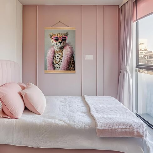 ZTGDA Cheetah Wall Art Retro Jungle Aesthetic Linen Canvas Poster with Pink Mid Century Vibes Animal Portrait Poster Vintage Inspired Eclectic Decor for Living Room Bedroom or Office(Pink Panther-4) in Saudi Arabia