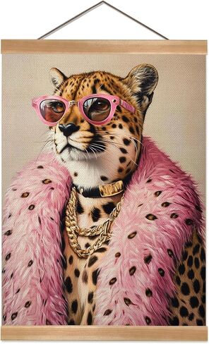 ZTGDA Cheetah Wall Art Retro Jungle Aesthetic Linen Canvas Poster with Pink Mid Century Vibes Animal Portrait Poster Vintage Inspired Eclectic Decor for Living Room Bedroom or Office(Pink Panther-4) in Saudi Arabia
