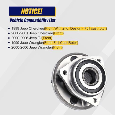 KUSATEC 513158 محمل العجلات الأمامية ومجموعة المحور متوافقة مع Jeep Wrangler 1999-2006، Cherokee 1999-2001، TJ 2000-2006، 5 العروة in Saudi Arabia