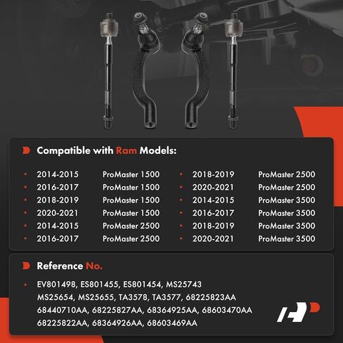 مجموعة A-Premium مكونة من 4 قطع، طقم نهاية قضيب ربط خارجي داخلي أمامي، متوافق مع Ram ProMaster 1500 2014-2021، ProMaster 2500 2014-2021، ProMaster 3500 2014-2021 in Saudi Arabia