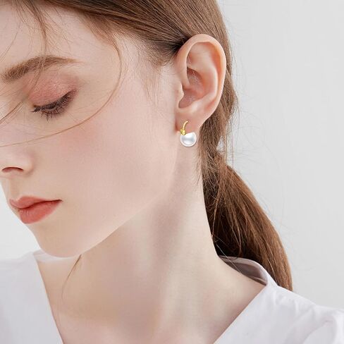POPLYKE 10mm Pearl Chunky Hoop Earrings Gold Plated 925 Sterling Silver Pearl Earrings for Women Pearl Jewlery Hypoallergenic in Saudi Arabia