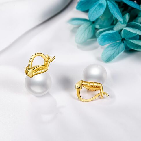 POPLYKE 10mm Pearl Chunky Hoop Earrings Gold Plated 925 Sterling Silver Pearl Earrings for Women Pearl Jewlery Hypoallergenic in Saudi Arabia