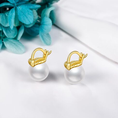 POPLYKE 10mm Pearl Chunky Hoop Earrings Gold Plated 925 Sterling Silver Pearl Earrings for Women Pearl Jewlery Hypoallergenic in Saudi Arabia
