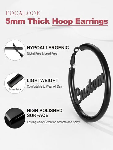 FOCALOOK Hoop Earrings for Women - Lightweight Large Hoops 14K Gold Chunky Earrings Hypoallergenic 5mm Thick Silver Black Hoop Earrings | Custom Name Jewelry 30mm 40mm 60mm 80mm in Saudi Arabia