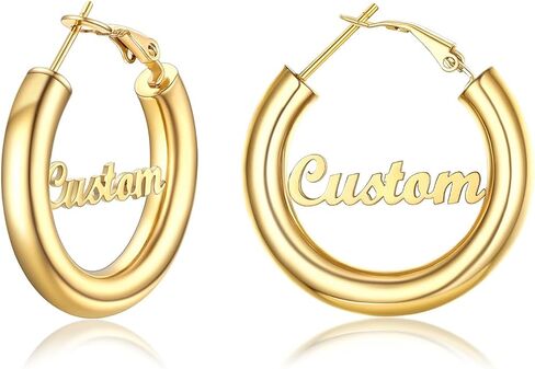 FOCALOOK Hoop Earrings for Women - Lightweight Large Hoops 14K Gold Chunky Earrings Hypoallergenic 5mm Thick Silver Black Hoop Earrings | Custom Name Jewelry 30mm 40mm 60mm 80mm in Saudi Arabia