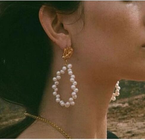 Asymmetrical Pearl Earrings - Gold Accented Unique Design, Versatile Everyday Elegance & Evening Glamour, 1 Pair Pearl Earrings Jewelry Birthday Gift for Women、Gathering, Vacation, Banquet, in Saudi Arabia