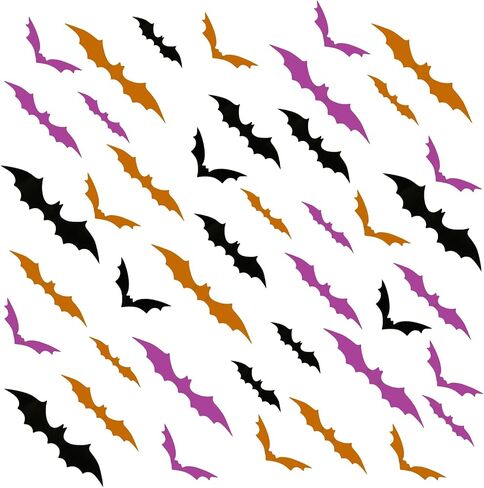 48Pcs Pink Halloween Bats Wall Decor, 3D Bats Halloween Decoration PVC Bats Wall Bat Stickers for Wall, Adhesive Bat Wall Decals Spooky Bats for Home Indoor, Halloween Wall Decor(Black Pink Rose) in Saudi Arabia