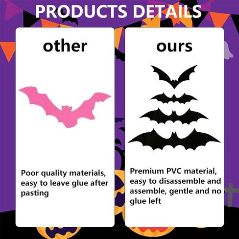 48Pcs Pink Halloween Bats Wall Decor, 3D Bats Halloween Decoration PVC Bats Wall Bat Stickers for Wall, Adhesive Bat Wall Decals Spooky Bats for Home Indoor, Halloween Wall Decor(Black Pink Rose) in Saudi Arabia