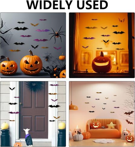 48Pcs Pink Halloween Bats Wall Decor, 3D Bats Halloween Decoration PVC Bats Wall Bat Stickers for Wall, Adhesive Bat Wall Decals Spooky Bats for Home Indoor, Halloween Wall Decor(Black Pink Rose) in Saudi Arabia