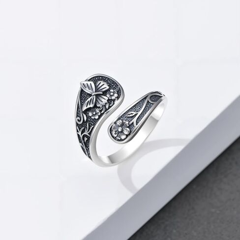 ROMANTICWORK خاتم ملعقة للنساء 925 الفضة الاسترليني اليعسوب / الطائر الطنان / الفراشة قابل للتعديل حلقة مفتوحة زهرة ملعقة مجوهرات للأم عيد ميلاد عيد الميلاد in Kuwait