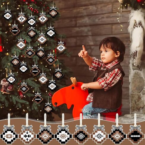 civaner 24 حزمة عيد الميلاد ازتيك الحلي الخشبية الغربية عيد الميلاد الحلي المستديرة مع القوس والخرز ازتيك بوهو العرقية عيد الميلاد شنقا علامة مزرعة عطلة لوازم الهدايا لتزيين شجرة عيد الميلاد in Saudi Arabia