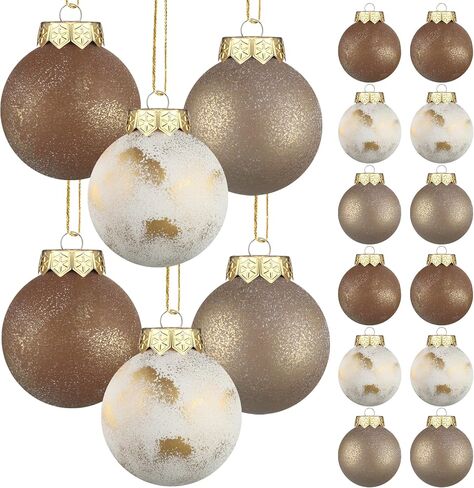 12PCS Vintage Textured Christmas Ball Ornaments 2.36''Brown Coffee White Christmas Tree Decor Shatterproof Hanging Plastic Ball Neutral Matte Rustic Hanging Decor for Xmas Holiday Party Decoration in Saudi Arabia