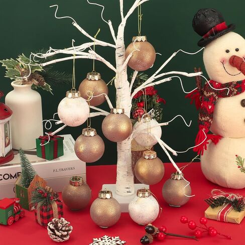 12PCS Vintage Textured Christmas Ball Ornaments 2.36''Brown Coffee White Christmas Tree Decor Shatterproof Hanging Plastic Ball Neutral Matte Rustic Hanging Decor for Xmas Holiday Party Decoration in Saudi Arabia