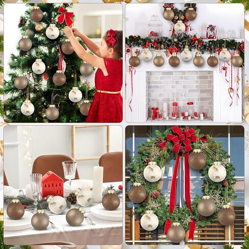 12PCS Vintage Textured Christmas Ball Ornaments 2.36''Brown Coffee White Christmas Tree Decor Shatterproof Hanging Plastic Ball Neutral Matte Rustic Hanging Decor for Xmas Holiday Party Decoration in Saudi Arabia