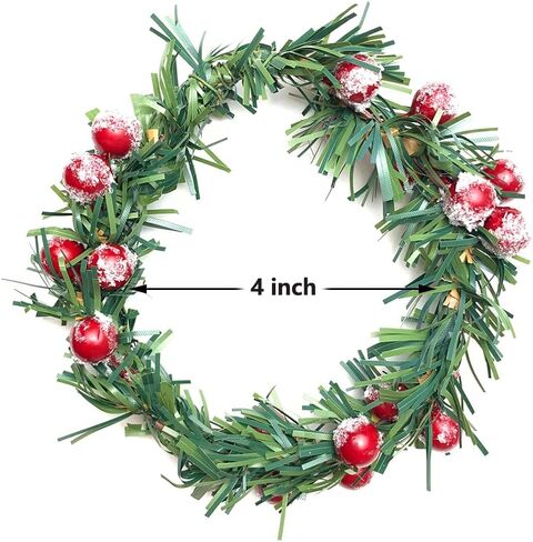 مجموعة من 4 حلقات شموع عيد الميلاد اكاليل 4 بوصة مركز، التوت الأحمر الاصطناعي وإبر الصنوبر العشب الصغيرة أعمدة عيد الميلاد شمعة اكليلا من الزهور لعيد الميلاد ريفي حفل زفاف الجدول المركزية ديكور in Kuwait