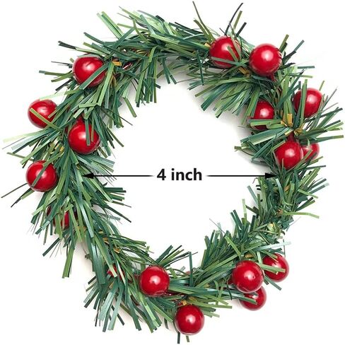 مجموعة من 4 حلقات شموع عيد الميلاد اكاليل 4 بوصة مركز، التوت الأحمر الاصطناعي وإبر الصنوبر العشب الصغيرة أعمدة عيد الميلاد شمعة اكليلا من الزهور لعيد الميلاد ريفي حفل زفاف الجدول المركزية ديكور in Kuwait