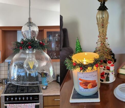 مجموعة من 4 حلقات شموع عيد الميلاد اكاليل 4 بوصة مركز، التوت الأحمر الاصطناعي وإبر الصنوبر العشب الصغيرة أعمدة عيد الميلاد شمعة اكليلا من الزهور لعيد الميلاد ريفي حفل زفاف الجدول المركزية ديكور in Kuwait