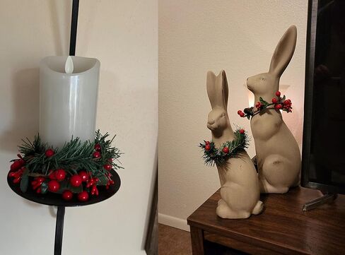 مجموعة من 4 حلقات شموع عيد الميلاد اكاليل 4 بوصة مركز، التوت الأحمر الاصطناعي وإبر الصنوبر العشب الصغيرة أعمدة عيد الميلاد شمعة اكليلا من الزهور لعيد الميلاد ريفي حفل زفاف الجدول المركزية ديكور in Kuwait