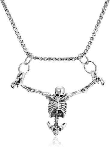 Punk Skeleton Skull Necklace Silver Gothic Captivity Skulls Pendent Necklace Biker Rock Jewelry Gift for Men Women in Saudi Arabia