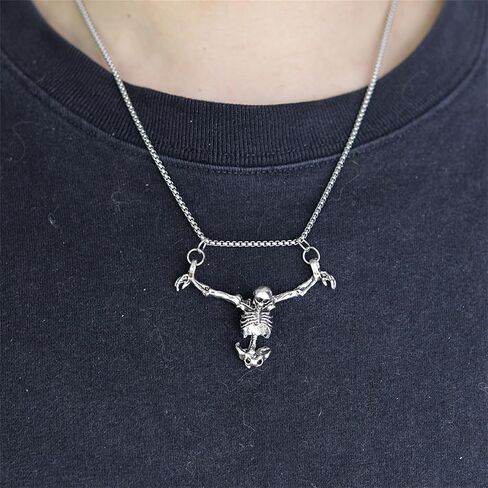Punk Skeleton Skull Necklace Silver Gothic Captivity Skulls Pendent Necklace Biker Rock Jewelry Gift for Men Women in Saudi Arabia