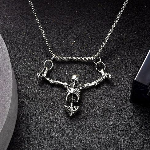 Punk Skeleton Skull Necklace Silver Gothic Captivity Skulls Pendent Necklace Biker Rock Jewelry Gift for Men Women in Saudi Arabia