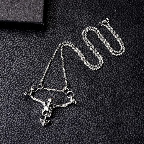 Punk Skeleton Skull Necklace Silver Gothic Captivity Skulls Pendent Necklace Biker Rock Jewelry Gift for Men Women in Saudi Arabia