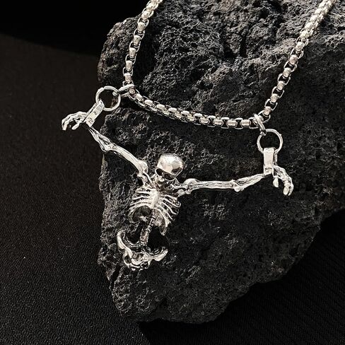 Punk Skeleton Skull Necklace Silver Gothic Captivity Skulls Pendent Necklace Biker Rock Jewelry Gift for Men Women in Saudi Arabia