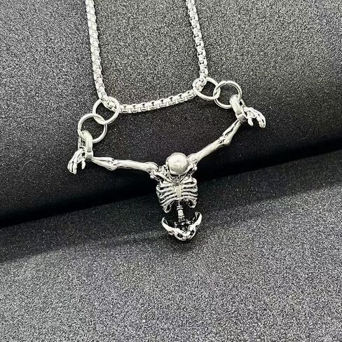 Punk Skeleton Skull Necklace Silver Gothic Captivity Skulls Pendent Necklace Biker Rock Jewelry Gift for Men Women in Saudi Arabia