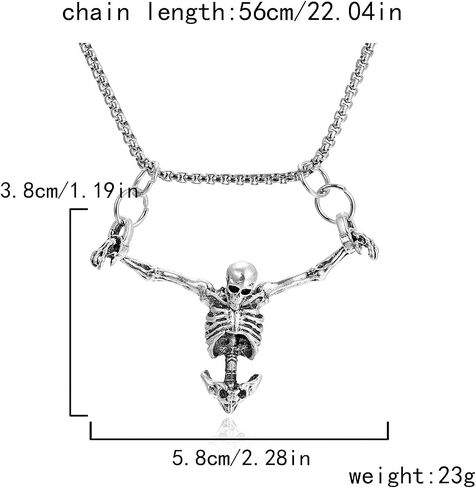 Punk Skeleton Skull Necklace Silver Gothic Captivity Skulls Pendent Necklace Biker Rock Jewelry Gift for Men Women in Saudi Arabia