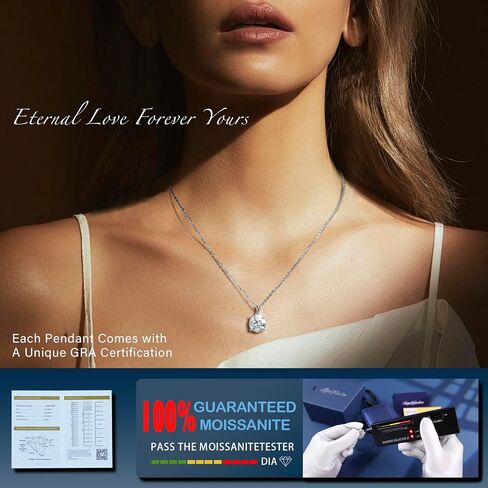 Moissanite Necklace for Women Men, 1ct-2ct DEF Color Lab Created Moissanite Pendant Necklace，925 Sterling Silver necklace with 18K White Gold Plated,Safety Friction Back in Saudi Arabia
