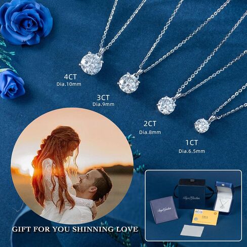 Moissanite Necklace for Women Men, 1ct-2ct DEF Color Lab Created Moissanite Pendant Necklace，925 Sterling Silver necklace with 18K White Gold Plated,Safety Friction Back in Saudi Arabia