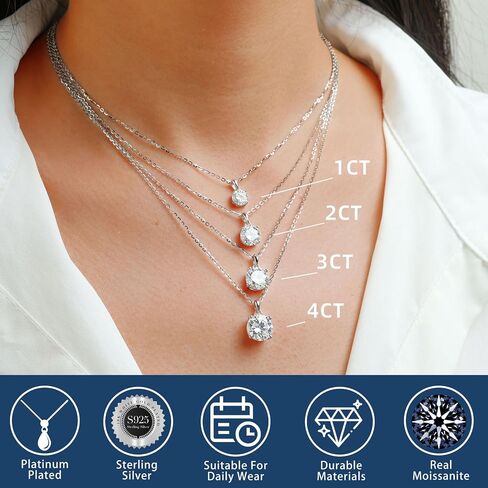 Moissanite Necklace for Women Men, 1ct-2ct DEF Color Lab Created Moissanite Pendant Necklace，925 Sterling Silver necklace with 18K White Gold Plated,Safety Friction Back in Saudi Arabia